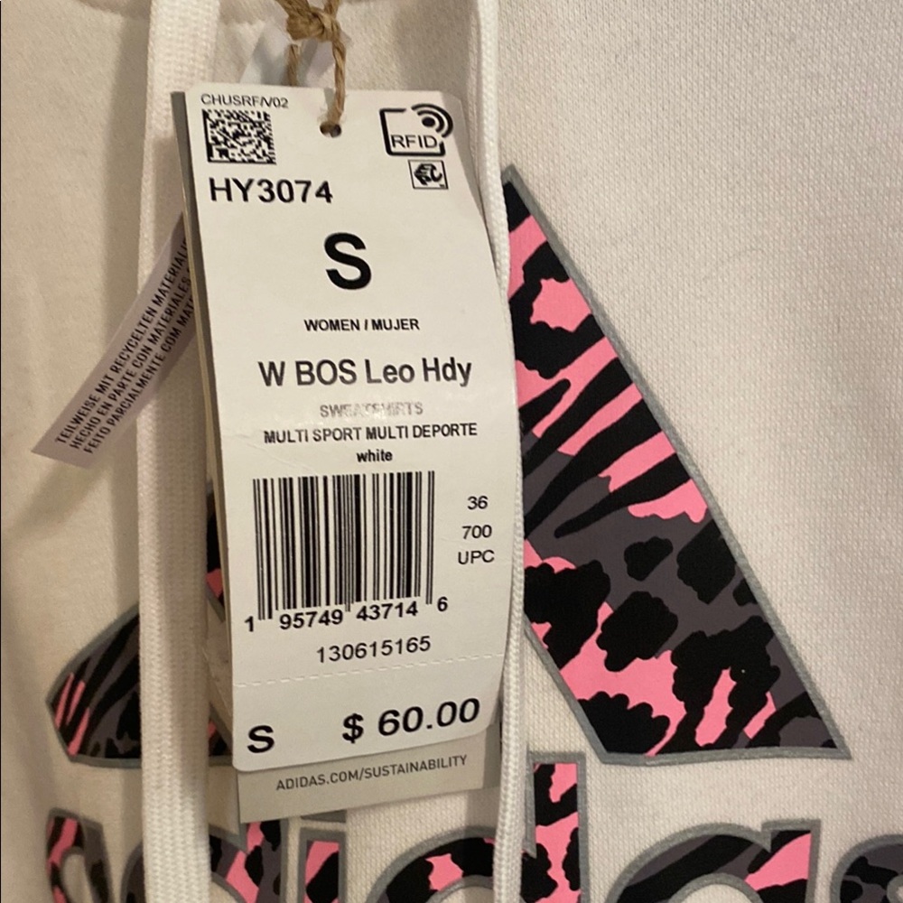 adidas White Hoodie with Pink Pattern Logo - Picture 2 of 4